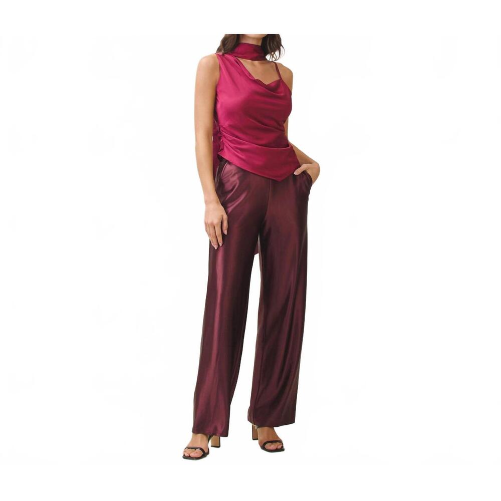 NEW ABLE satin stretch trousers in burgundy
